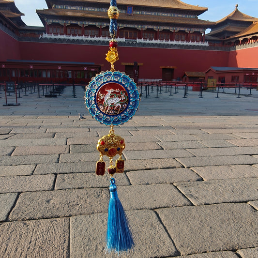 Palace-Inspired Deer & Longevity Lock Car Hanging Ornament | Traditional Craft for Safe Travel & Positive Energy