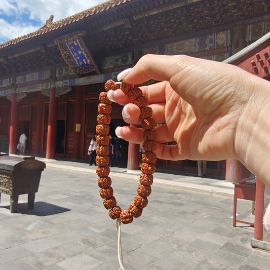 Temple-Inspired Rudraksha Mala Bracelet | Handcrafted for Mindfulness & Inner Peace, 10.5–11mm Beads, 27 Beads