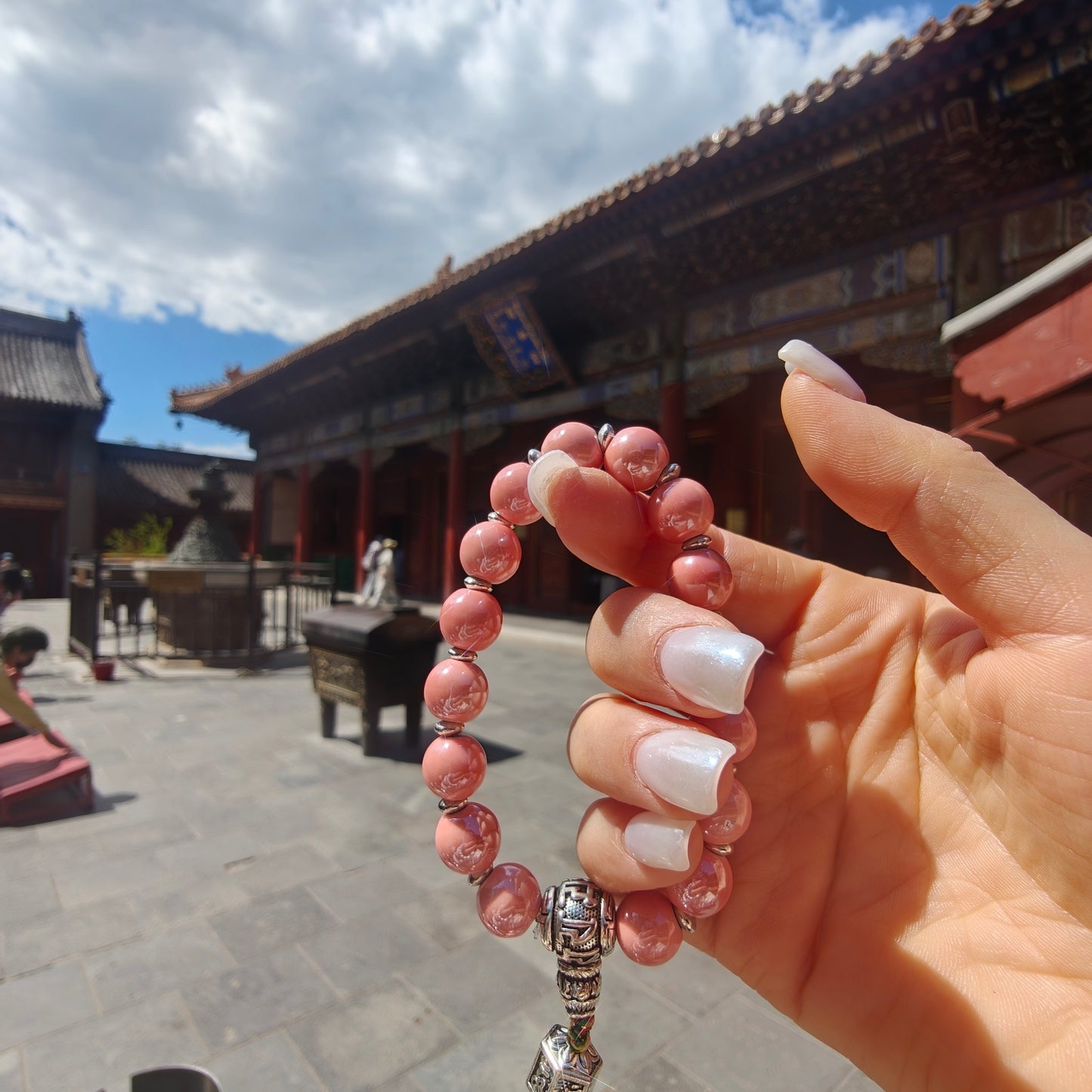 10mm Porcelain Beaded Bracelet | Temple-Inspired Non-Tarnish Charm for Calm & Balance (White/Pink/Blue)
