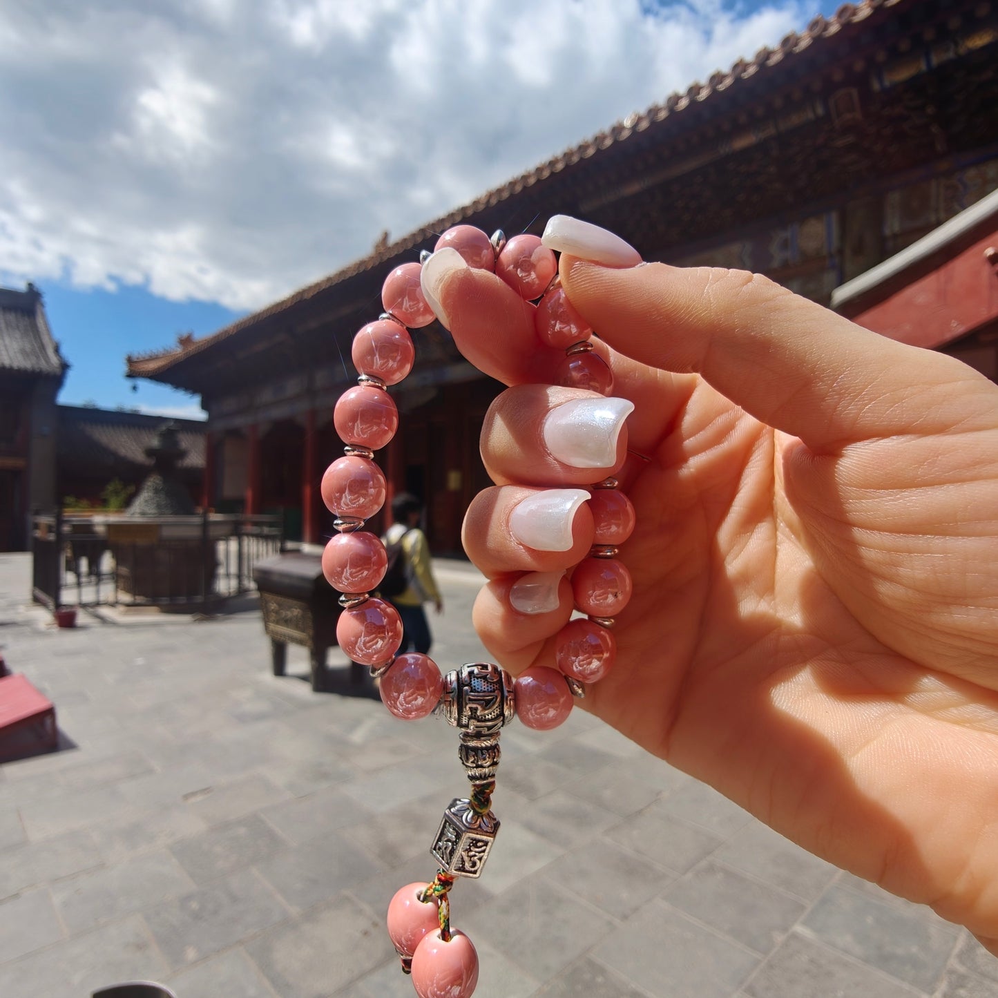 10mm Porcelain Beaded Bracelet | Temple-Inspired Non-Tarnish Charm for Calm & Balance (White/Pink/Blue)