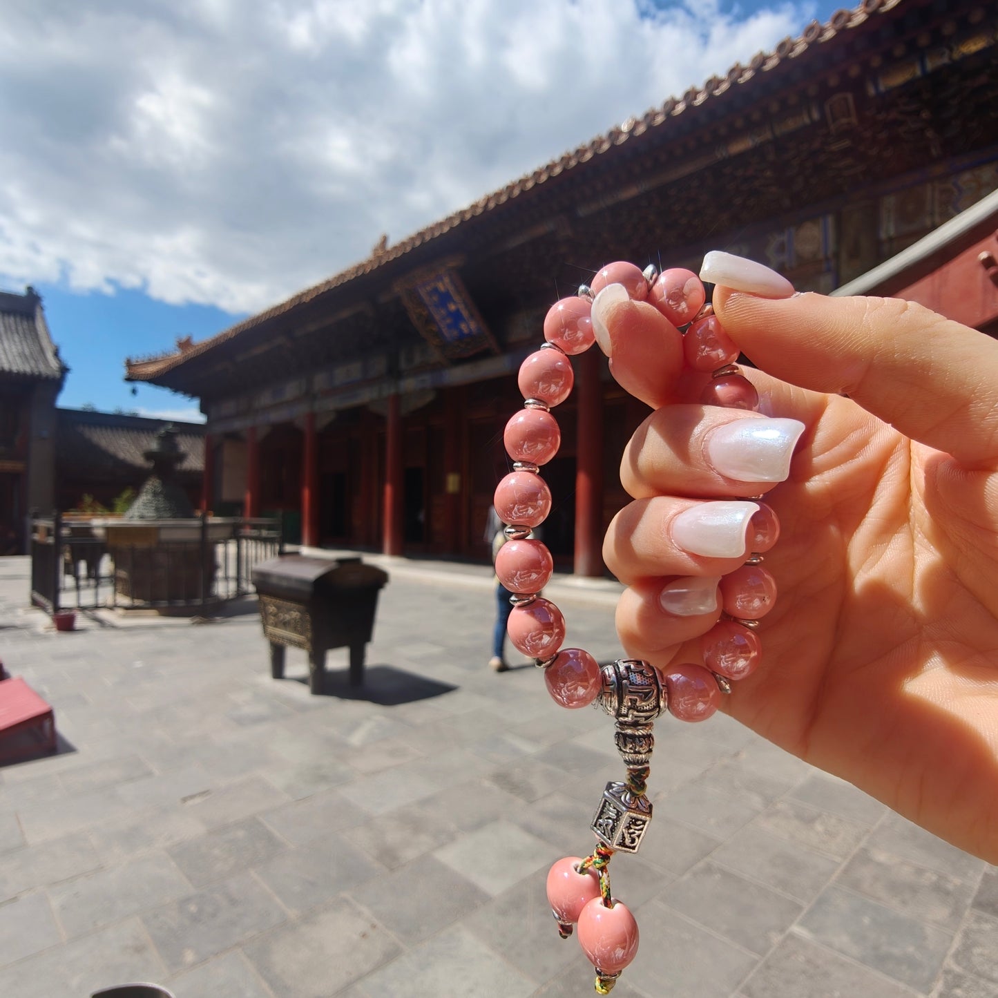 10mm Porcelain Beaded Bracelet | Temple-Inspired Non-Tarnish Charm for Calm & Balance (White/Pink/Blue)