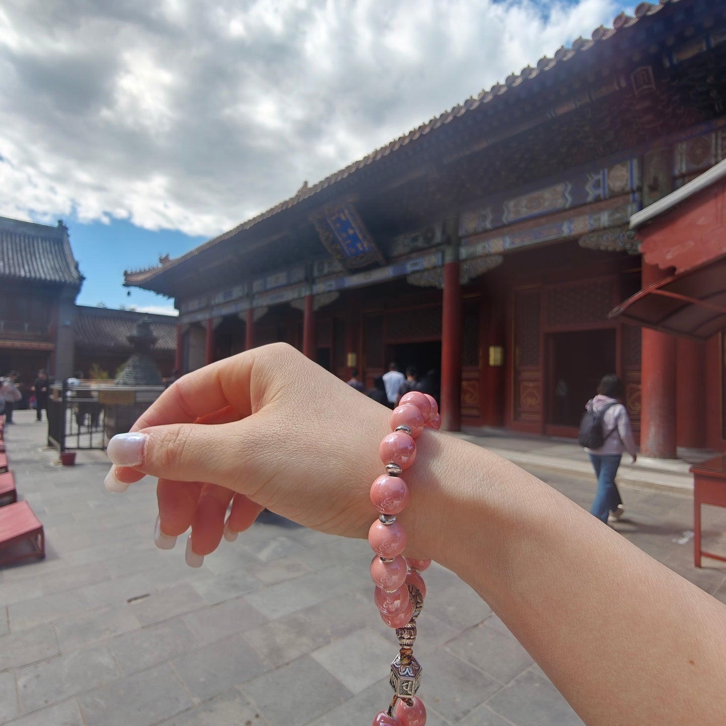 10mm Porcelain Beaded Bracelet | Temple-Inspired Non-Tarnish Charm for Calm & Balance (White/Pink/Blue)