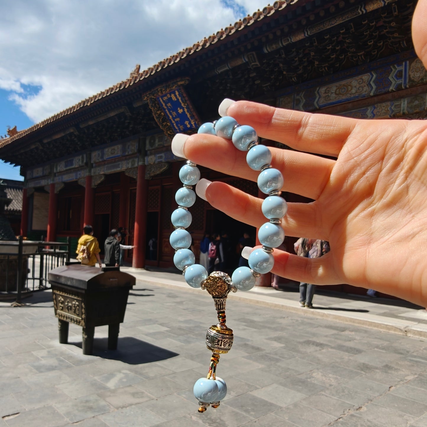 10mm Porcelain Beaded Bracelet | Temple-Inspired Non-Tarnish Charm for Calm & Balance (White/Pink/Blue)