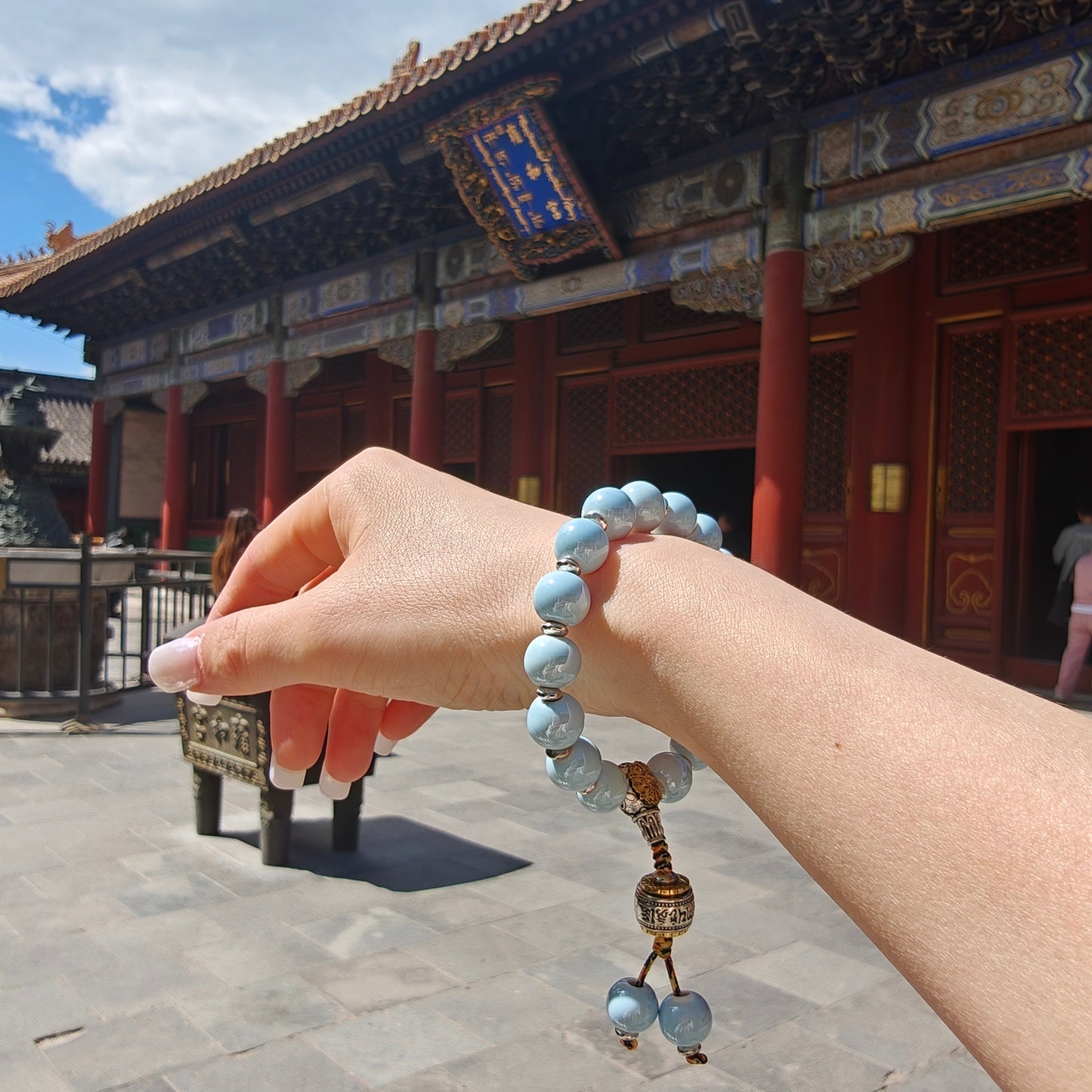 10mm Porcelain Beaded Bracelet | Temple-Inspired Non-Tarnish Charm for Calm & Balance (White/Pink/Blue)