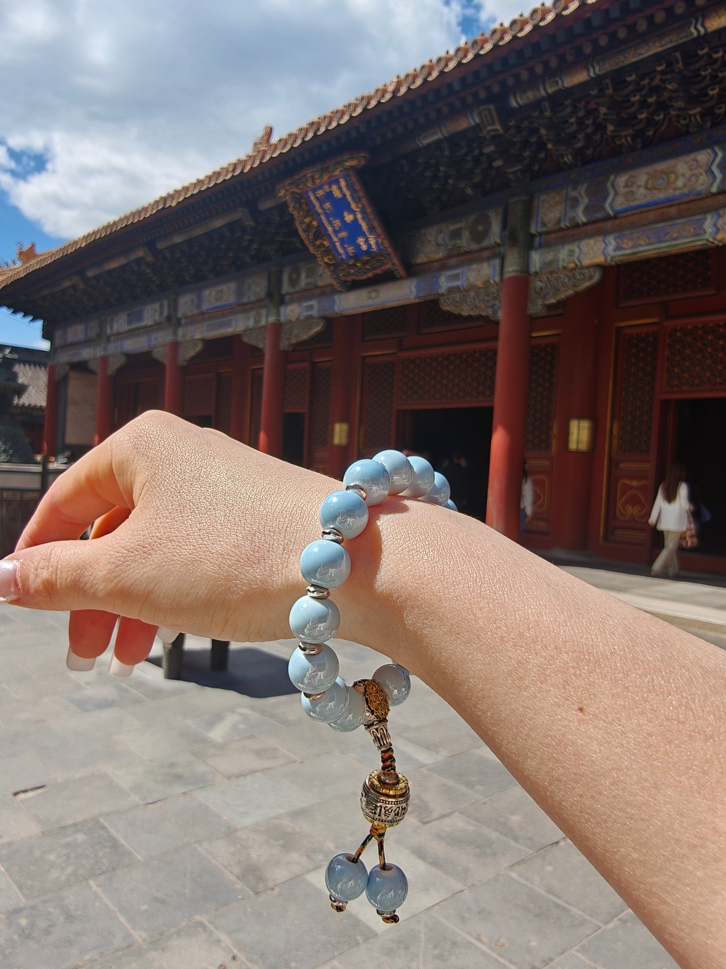 10mm Porcelain Beaded Bracelet | Temple-Inspired Non-Tarnish Charm for Calm & Balance (White/Pink/Blue)