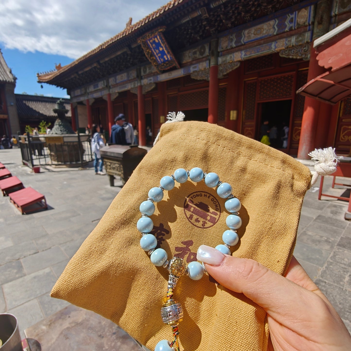 10mm Porcelain Beaded Bracelet | Temple-Inspired Non-Tarnish Charm for Calm & Balance (White/Pink/Blue)