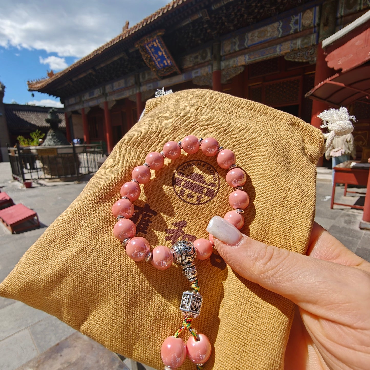 10mm Porcelain Beaded Bracelet | Temple-Inspired Non-Tarnish Charm for Calm & Balance (White/Pink/Blue)