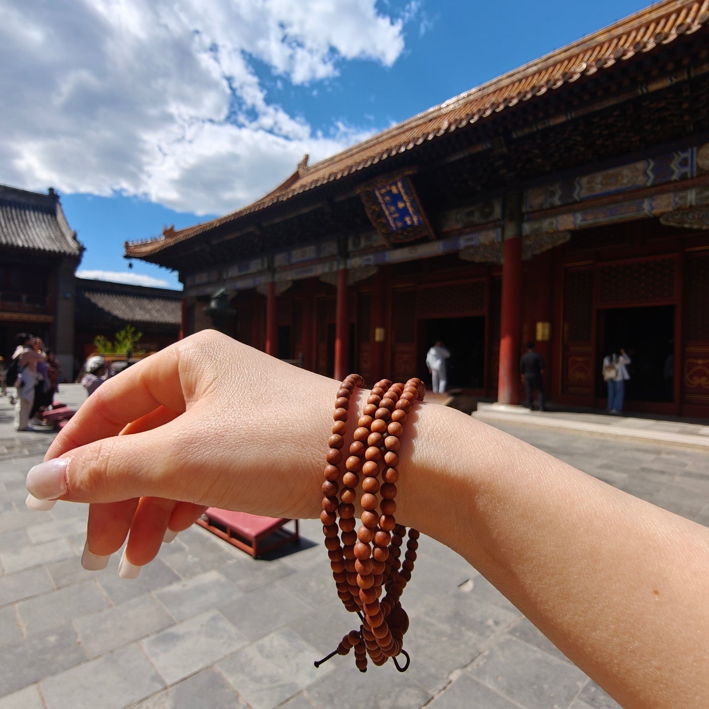4mm Natural Sandalwood Mala Bracelet | Temple-Inspired Multi-Layer Wrap for Calm & Mindful Living