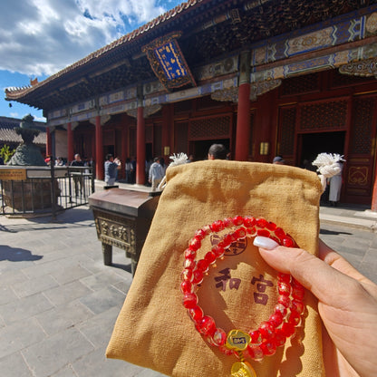 8.5mm Gold Foil Glass Double-Wrap Bracelet | Temple-Inspired for Calm & Positive Energy (Purple/Red)
