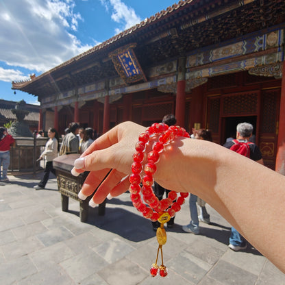 8.5mm Gold Foil Glass Double-Wrap Bracelet | Temple-Inspired for Calm & Positive Energy (Purple/Red)