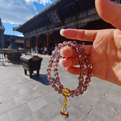 8.5mm Gold Foil Glass Double-Wrap Bracelet | Temple-Inspired for Calm & Positive Energy (Purple/Red)