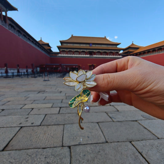 Elegant Lotus Flower Brooch | Palace-Inspired Design for Calm & Positive Energy