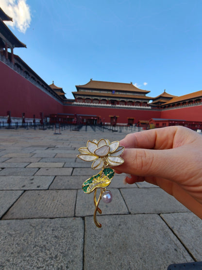 Elegant Lotus Flower Brooch | Palace-Inspired Design for Calm & Positive Energy