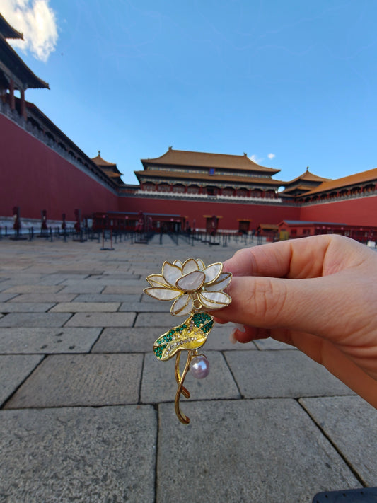 Elegant Lotus Flower Brooch | Palace-Inspired Design for Calm & Positive Energy