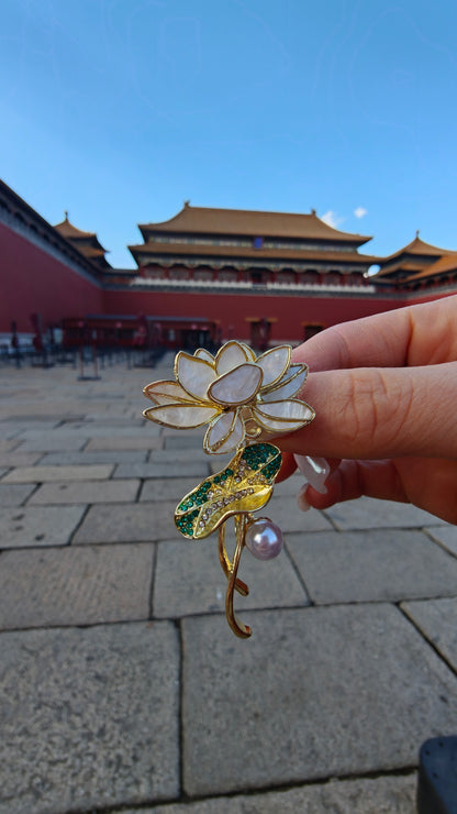 Elegant Lotus Flower Brooch | Palace-Inspired Design for Calm & Positive Energy