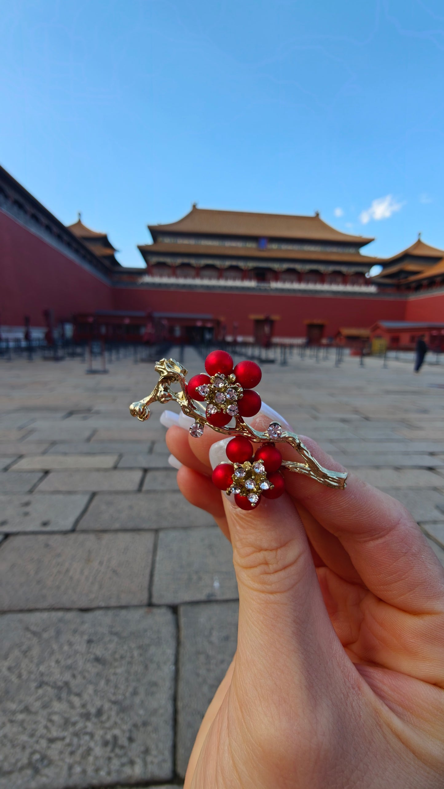 Red Plum Blossom Brooch | Palace-Inspired Floral Design for Positive Energy & Resilience