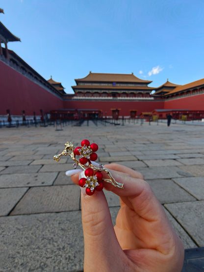 Red Plum Blossom Brooch | Palace-Inspired Floral Design for Positive Energy & Resilience