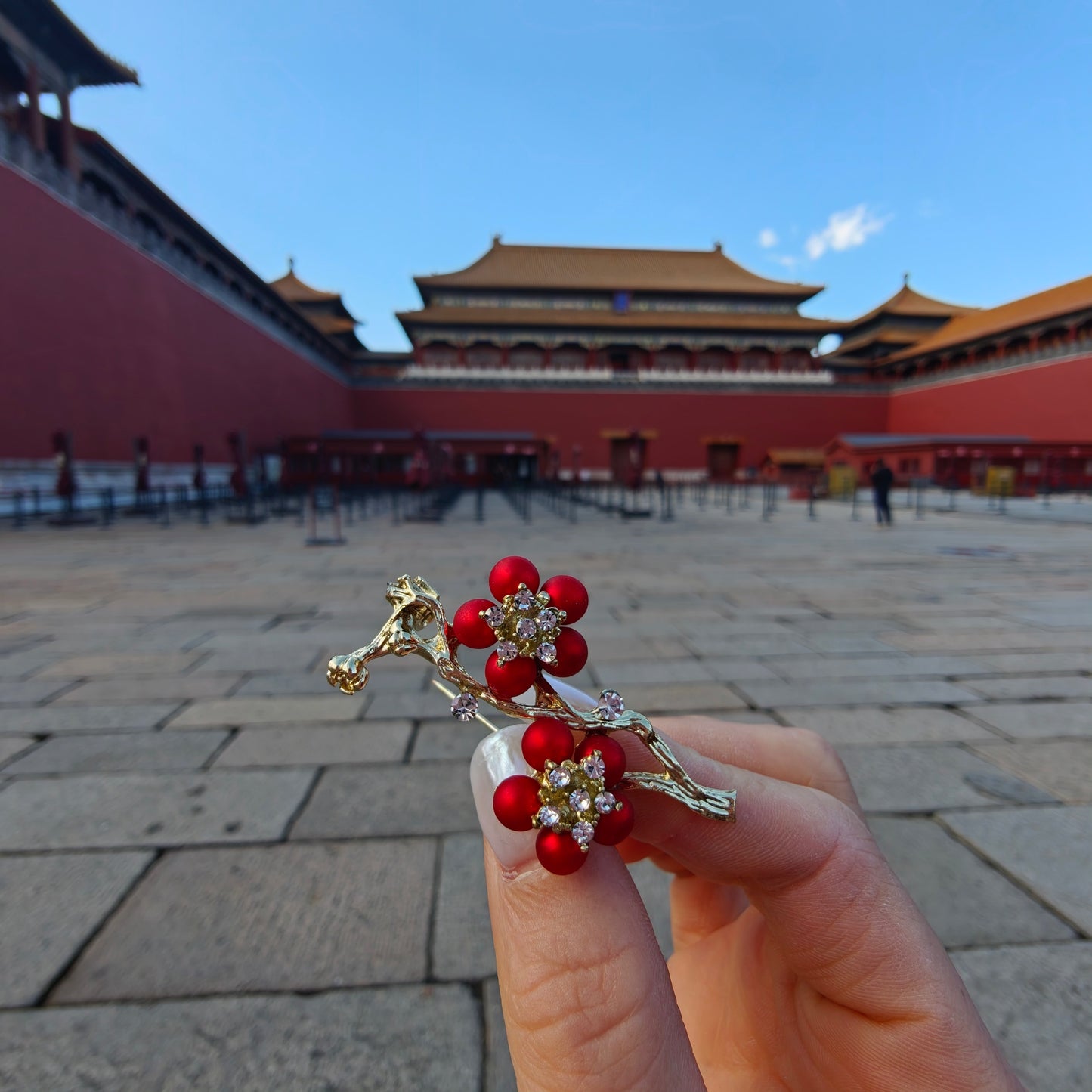 Red Plum Blossom Brooch | Palace-Inspired Floral Design for Positive Energy & Resilience