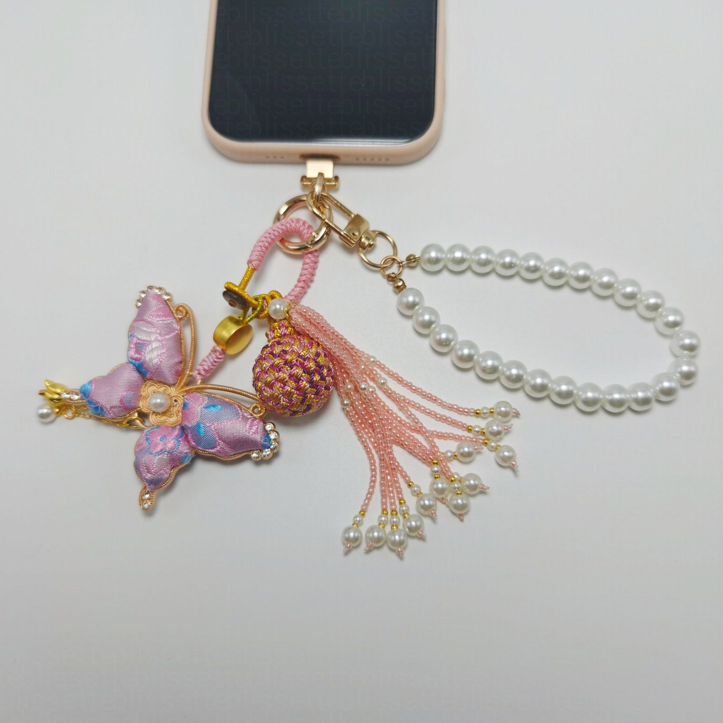 Pink Song Brocade Butterfly Charm | Versatile Keychain, Bag & Phone Accessory (Palace-Inspired)