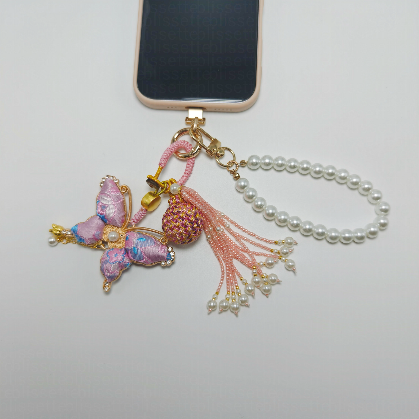 Pink Song Brocade Butterfly Charm | Versatile Keychain, Bag & Phone Accessory (Palace-Inspired)