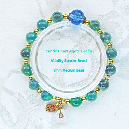Sugar Heart Agate Bracelet | Half-Sugar Solid Color Small Beads | Beijing Temple Style | Exquisite Classic Design | 8mm Medium Beads, Blue
