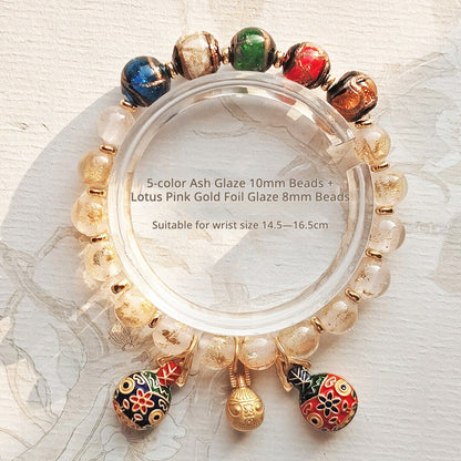 Beijing Temple Style Bracelet | Multi-Gem Gold Sand Glass & Amethyst | Five Blessings "Gold Swallowing Beast" | New Chinese Style