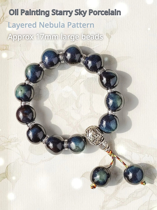 Colorful Pearlescent Porcelain Simple Bracelet, 10mm White Porcelain Beads, Boutique Quality Unisex Single‑Color Ceramic Handcraf