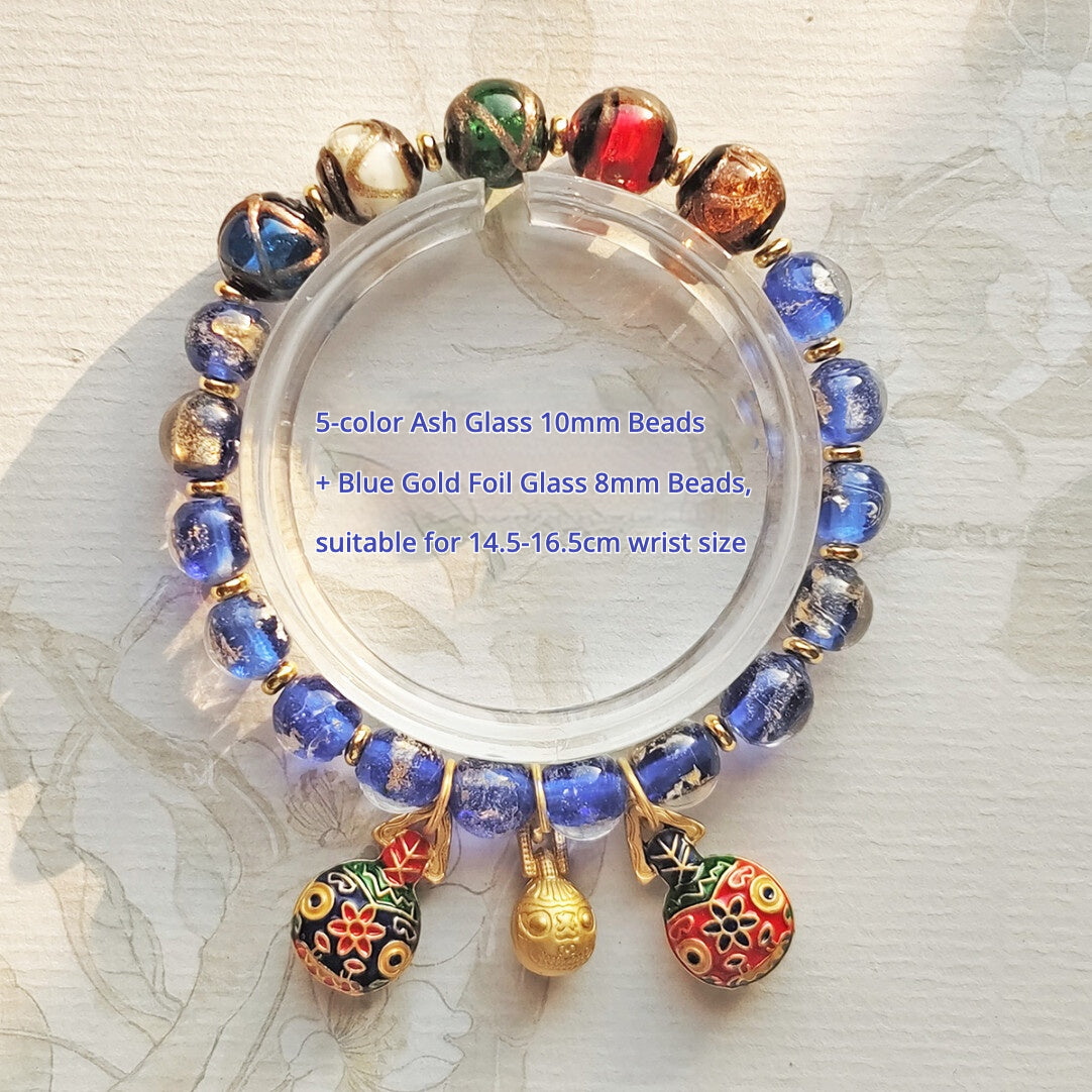 Beijing Temple Style Bracelet | Multi-Gem Gold Sand Glass & Amethyst | Five Blessings "Gold Swallowing Beast" | New Chinese Style
