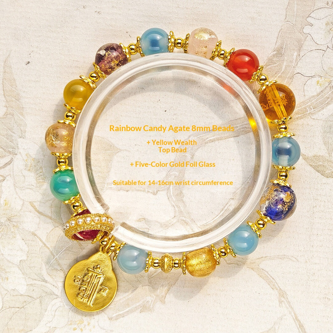Sugar Heart Agate Half-Sugar Bracelet | Gold Foil Glass Design | Panjiayuan Premium Quality 2026 | New Chinese Style