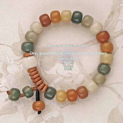Charcoal Roasted Cat Paw Bodhi Root Bracelet | Green Floating Flower & Six-Word Mantra | Oil-Infused Caramel Mini Bun Design | Twilight Forest