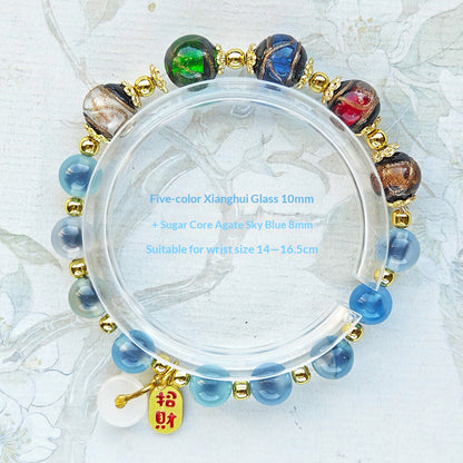 Sugar Heart Agate Half-Sugar Bracelet | Gold Foil Glass Design | Panjiayuan Premium Quality 2026 | New Chinese Style